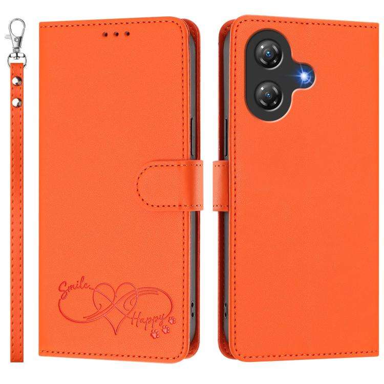 For Ulefone Note 21 Happy Heart Pattern Magnetic Closure Vegan Leather Phone Case with Wrist Stra...