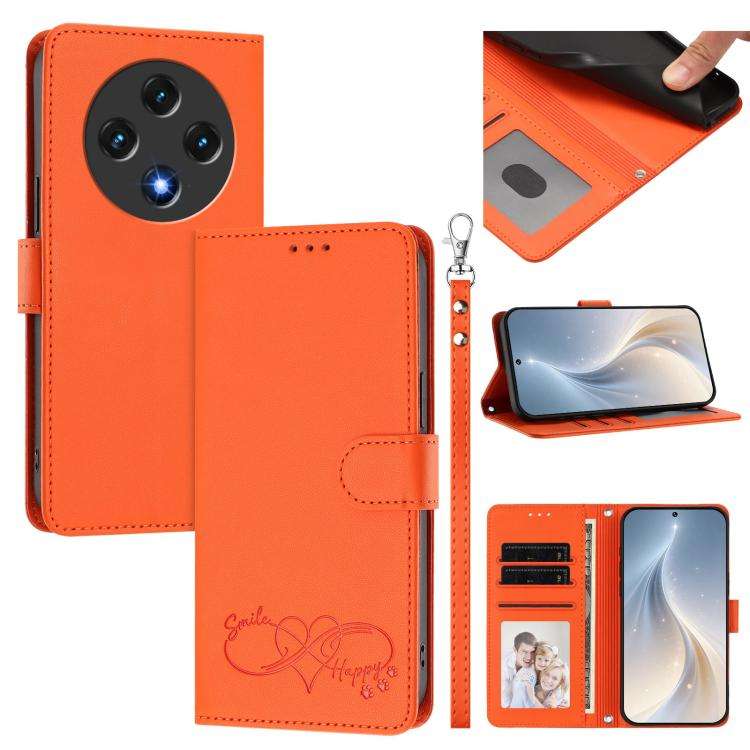 For UMIDIGI G100 Happy Heart Pattern Magnetic Closure Vegan Leather Phone Case with Wrist Strap(O...