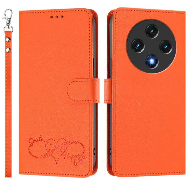 For UMIDIGI G100 Happy Heart Pattern Magnetic Closure Vegan Leather Phone Case with Wrist Strap(O...
