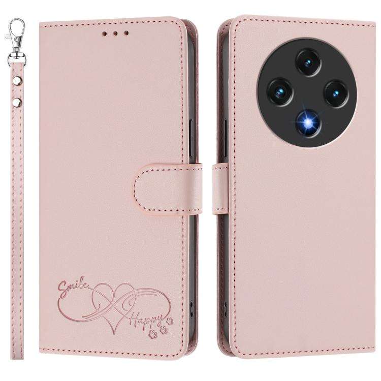 For UMIDIGI G100 Happy Heart Pattern Magnetic Closure Vegan Leather Phone Case with Wrist Strap(P...