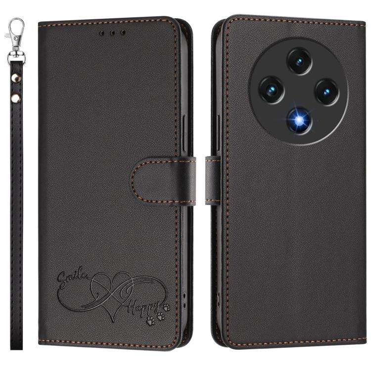 For UMIDIGI G100 Happy Heart Pattern Magnetic Closure Vegan Leather Phone Case with Wrist Strap(B...