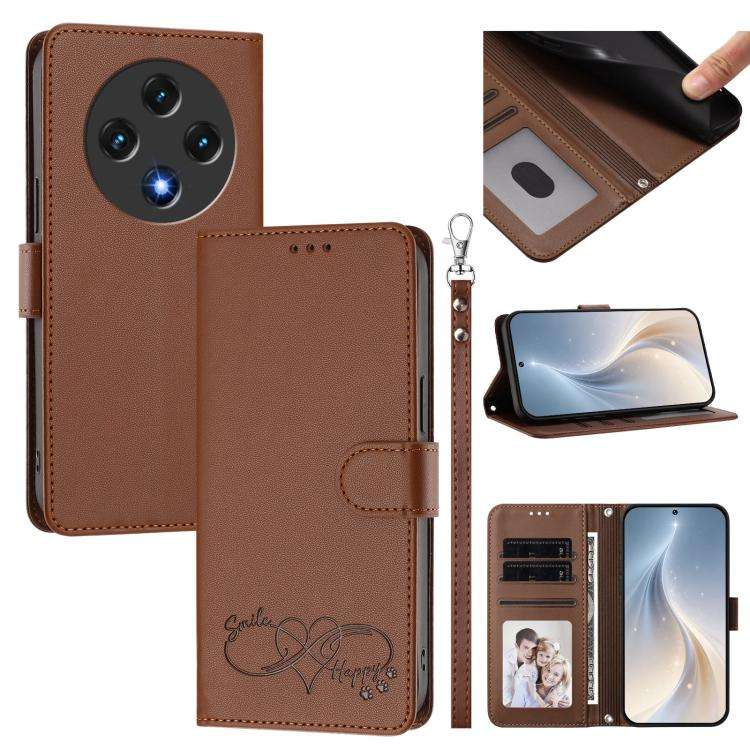 For UMIDIGI G100 Happy Heart Pattern Magnetic Closure Vegan Leather Phone Case with Wrist Strap(B...