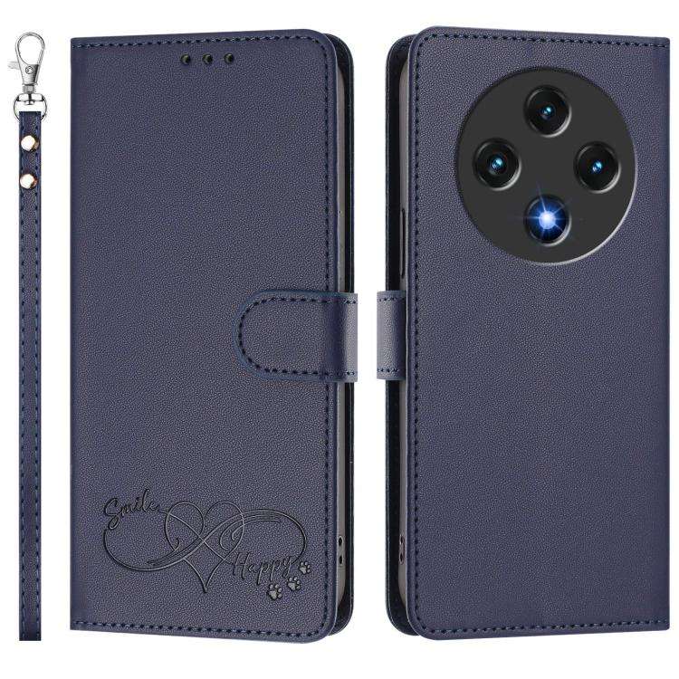 For UMIDIGI G100 Happy Heart Pattern Magnetic Closure Vegan Leather Phone Case with Wrist Strap(B...
