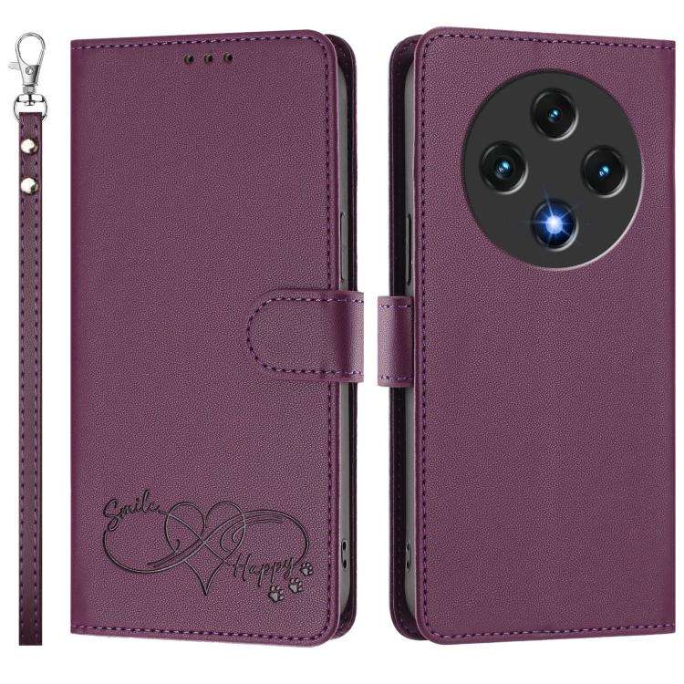 For UMIDIGI G100 Happy Heart Pattern Magnetic Closure Vegan Leather Phone Case with Wrist Strap(V...