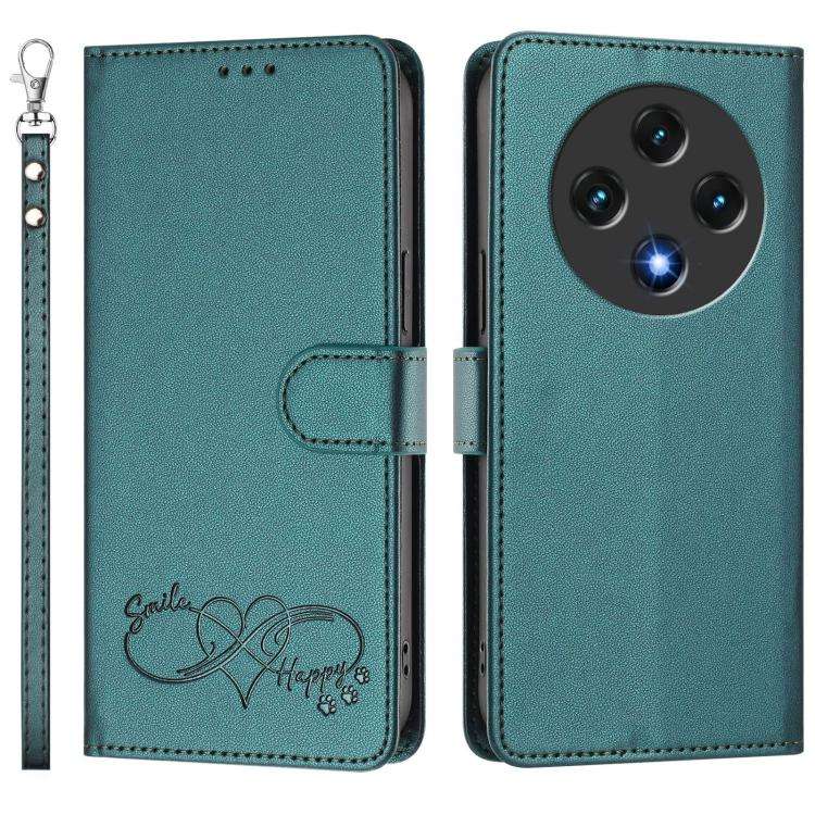 For UMIDIGI G100 Happy Heart Pattern Magnetic Closure Vegan Leather Phone Case with Wrist Strap(G...