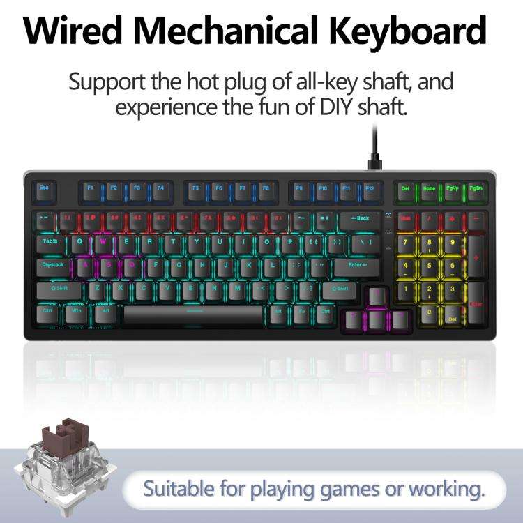 Lenovo GK10 RGB 98 Keys Wired Mechanical Keyboard, Type:Tea Axis(Black)