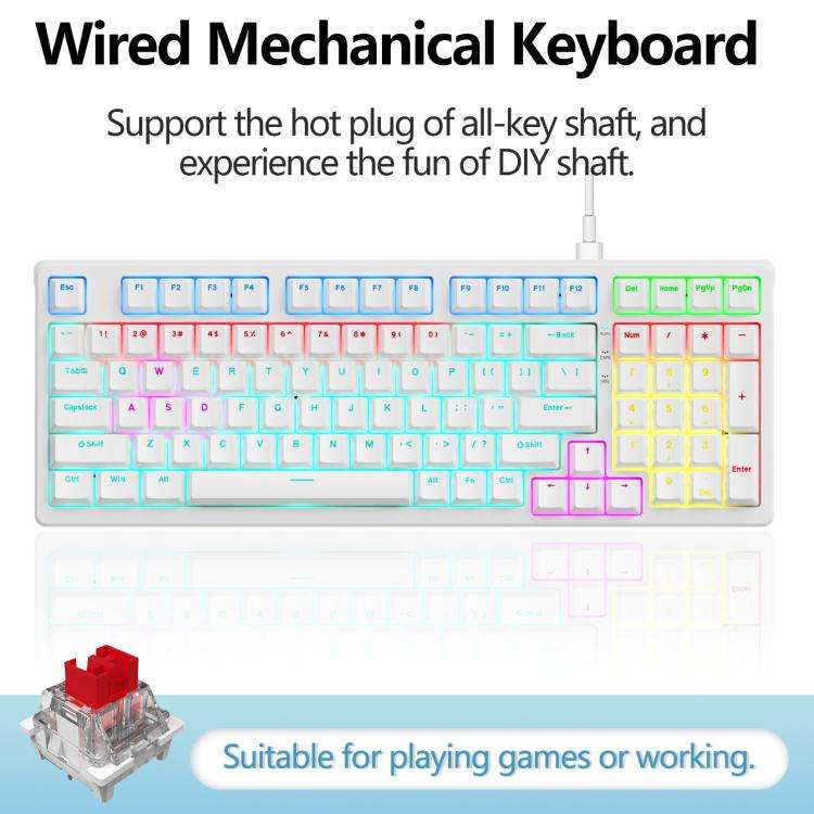 Lenovo GK10 RGB 98 Keys Wired Mechanical Keyboard, Type:Red Axis(White)