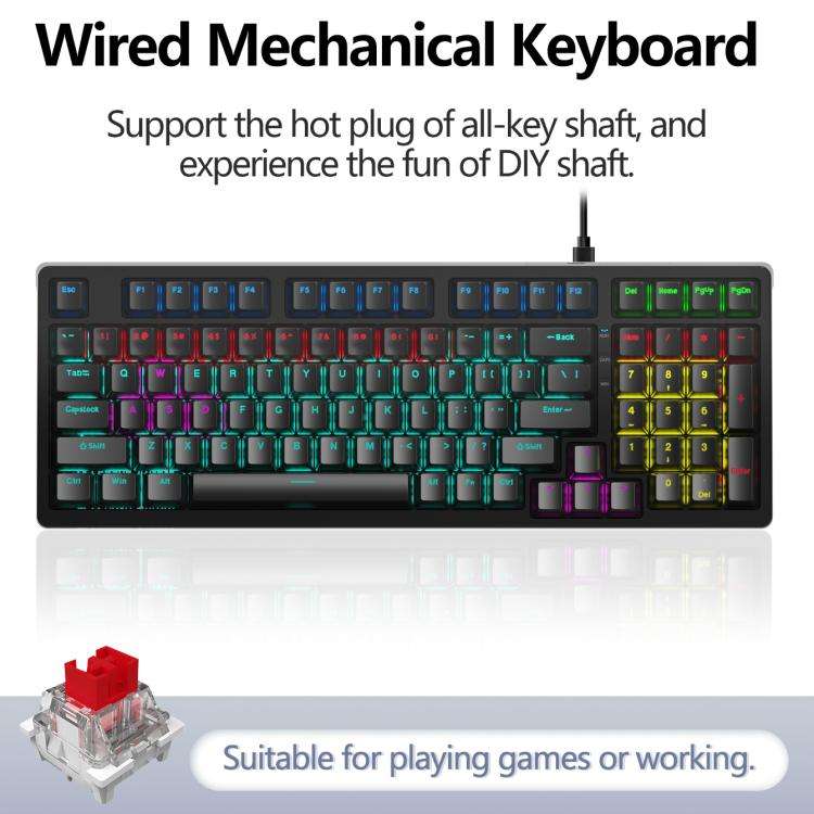Lenovo GK10 RGB 98 Keys Wired Mechanical Keyboard, Type:Red Axis(Black)