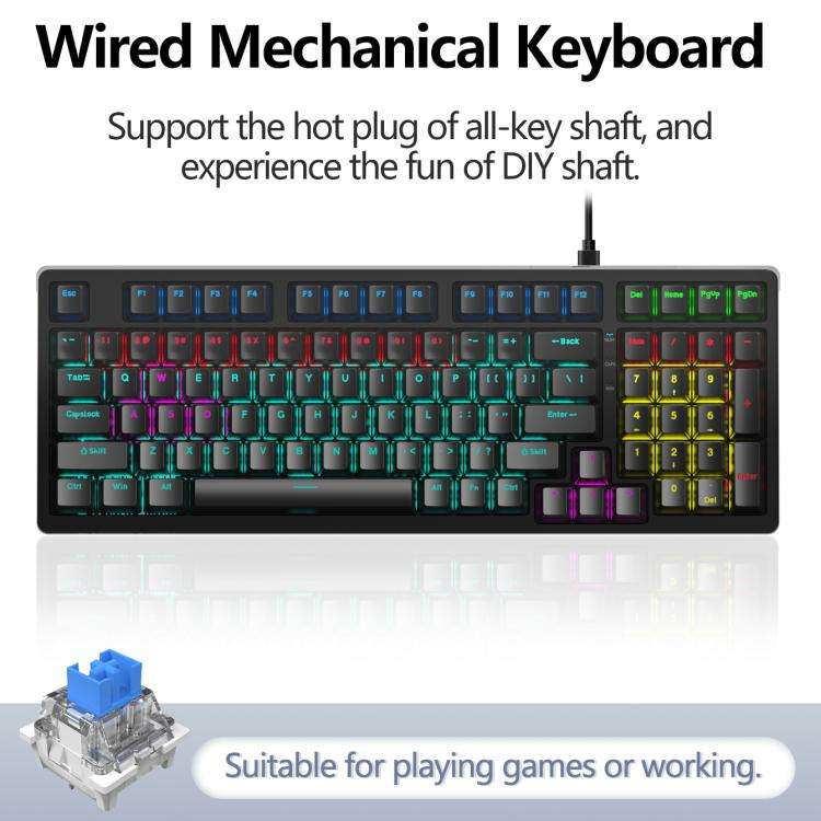 Lenovo GK10 RGB 98 Keys Wired Mechanical Keyboard, Type:Blue Axis(Black)