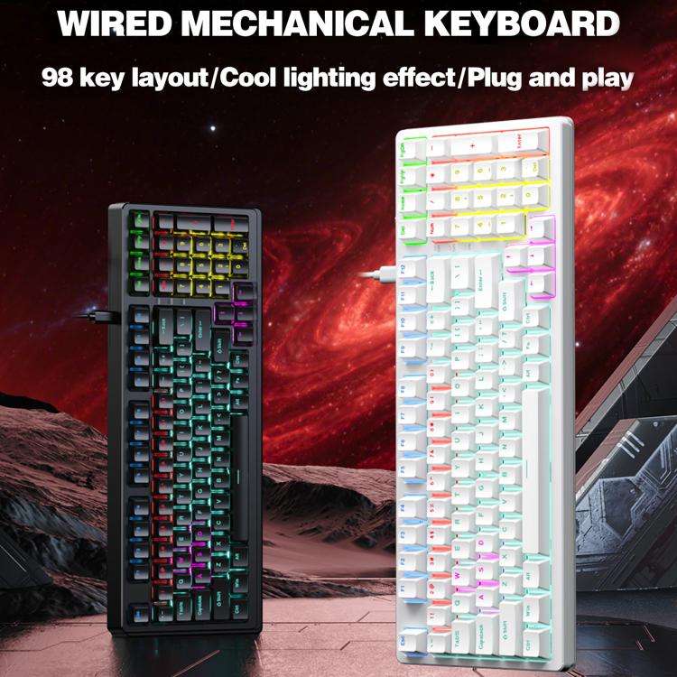 Lenovo GK10 RGB 98 Keys Wired Mechanical Keyboard, Type:Blue Axis(White)