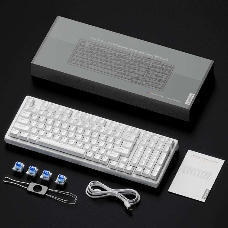 Lenovo GK10 RGB 98 Keys Wired Mechanical Keyboard, Type:Blue Axis(White)