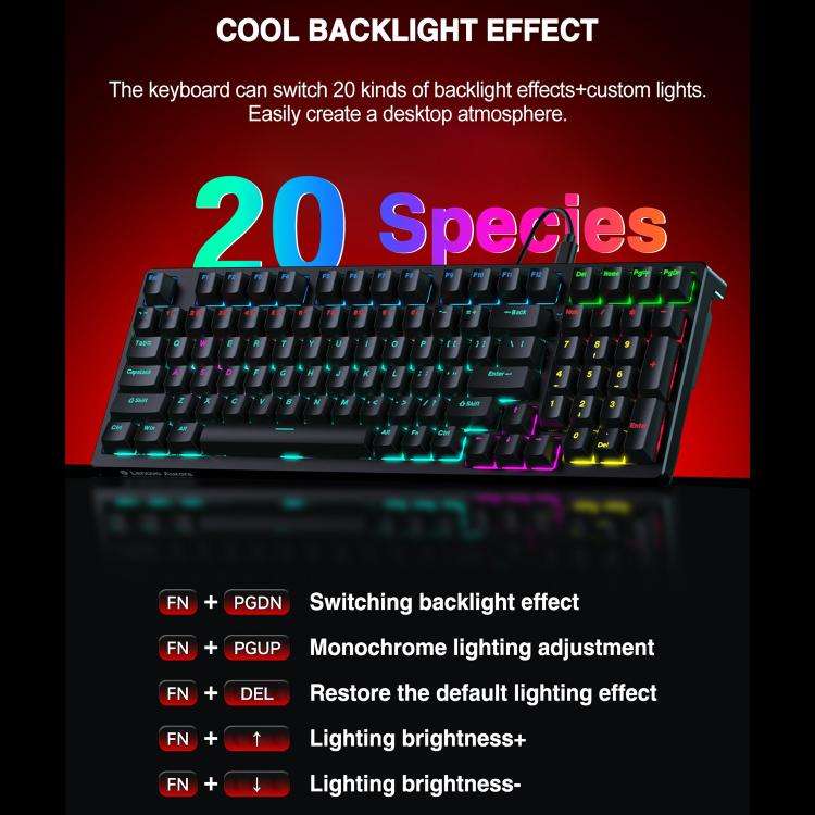 Lenovo GK10 RGB 98 Keys Wired Mechanical Keyboard, Type:Blue Axis(White)