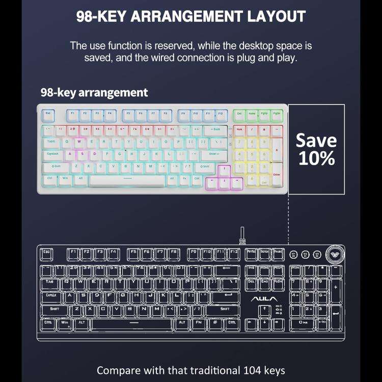 Lenovo GK10 RGB 98 Keys Wired Mechanical Keyboard, Type:Red Axis(White)