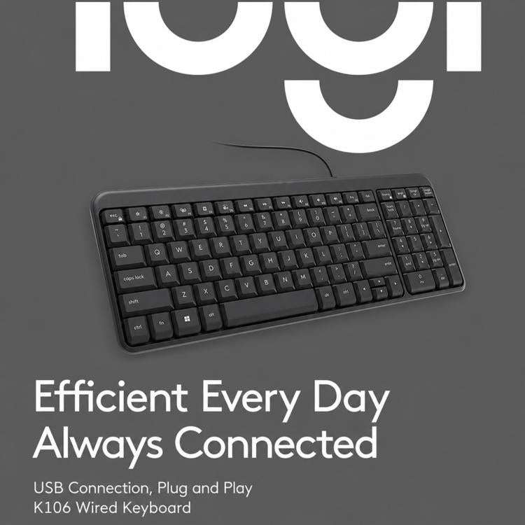 Logitech K106 USB Waterproof Splash Wired Keyboard(Black)