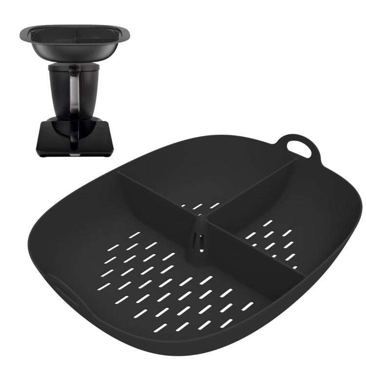 For Thermomix TM7 Food Processor Food Grade Silicone Divided Steamer Tray Replacement Part(Black)