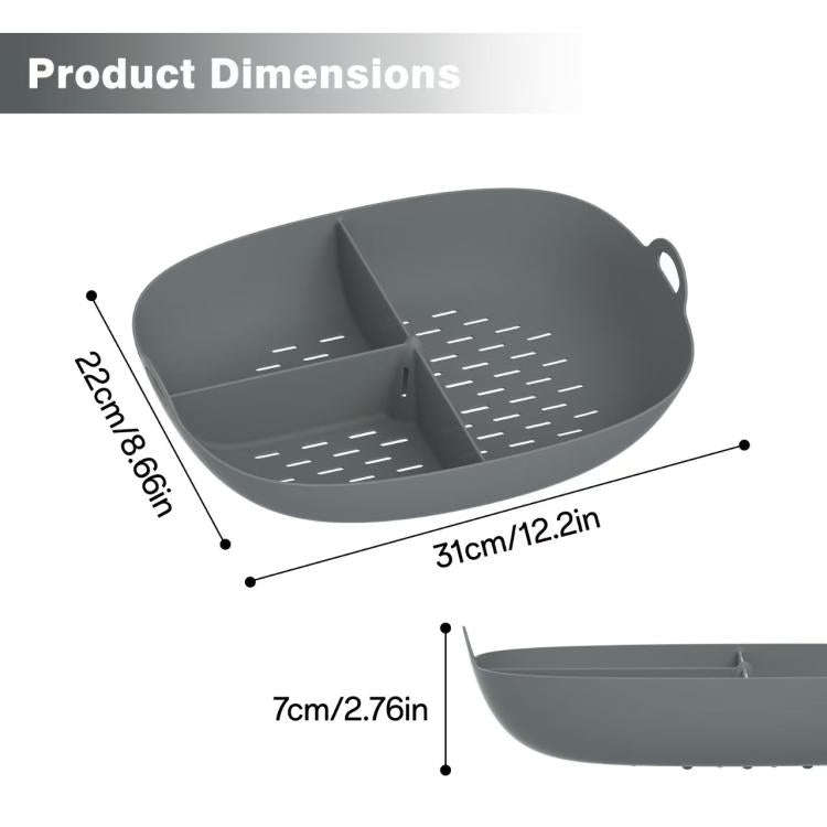 For Thermomix TM7 Food Processor Food Grade Silicone Divided Steamer Tray Replacement Part(Black)
