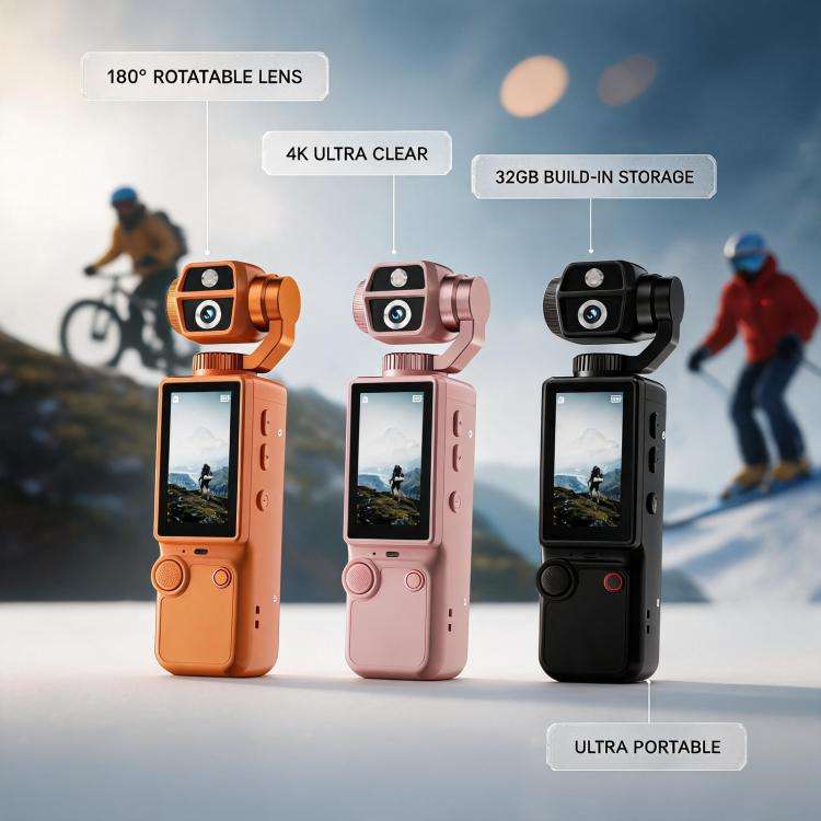 Q9 2 inch IPS Screen 4K UHD Sports Gimbal Camera(Pink)