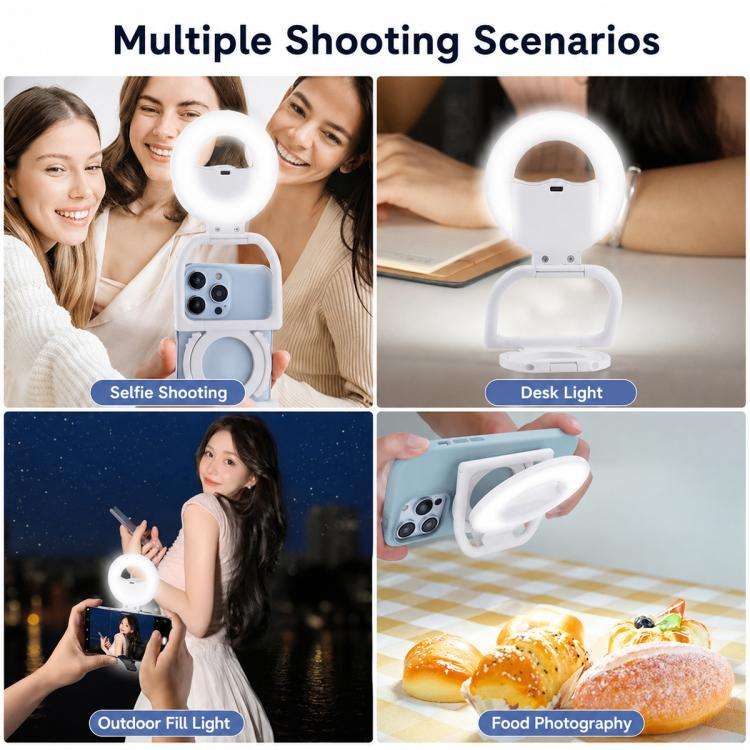 Multifunctional Portable Foldable Magnetic Fill Light Phone Holder(White)