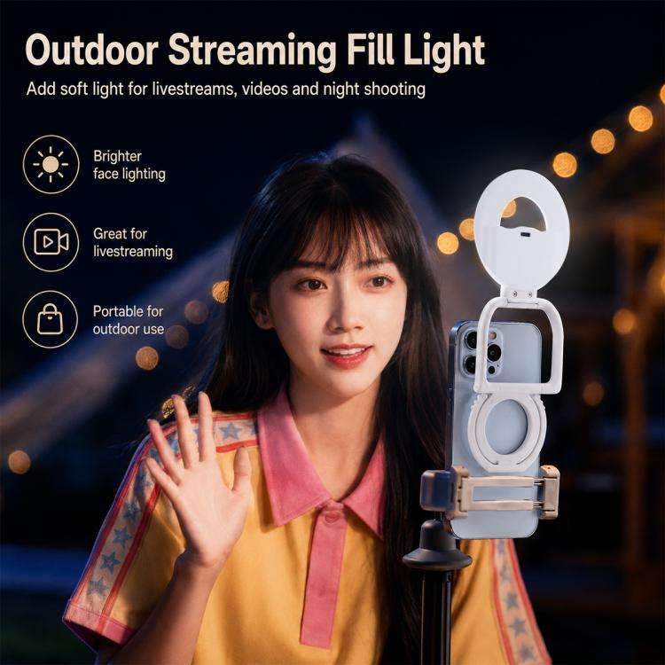 Multifunctional Portable Foldable Magnetic Fill Light Phone Holder(White)