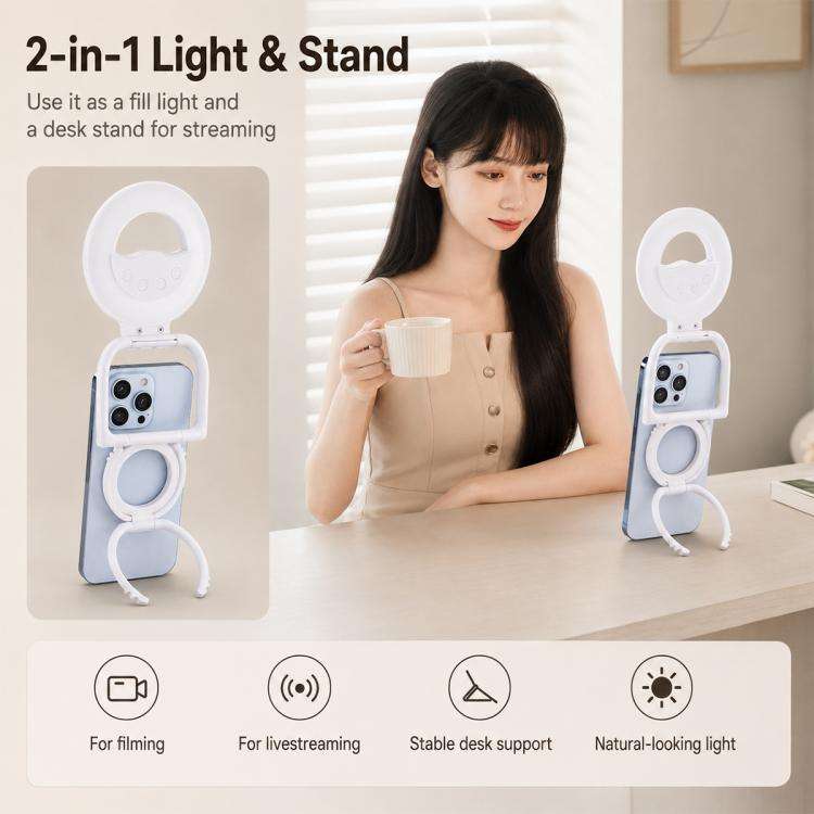 Multifunctional Portable Foldable Magnetic Fill Light Phone Holder(Black)