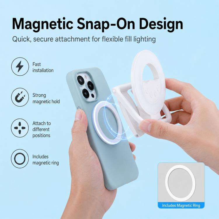 Multifunctional Portable Foldable Magnetic Fill Light Phone Holder(White)