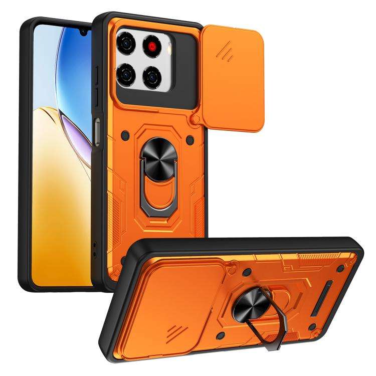 For ZTE Blade A56 4G / A56 Pro Nanshan Armor Sliding Camshield Ring Holder Phone Case(Orange)