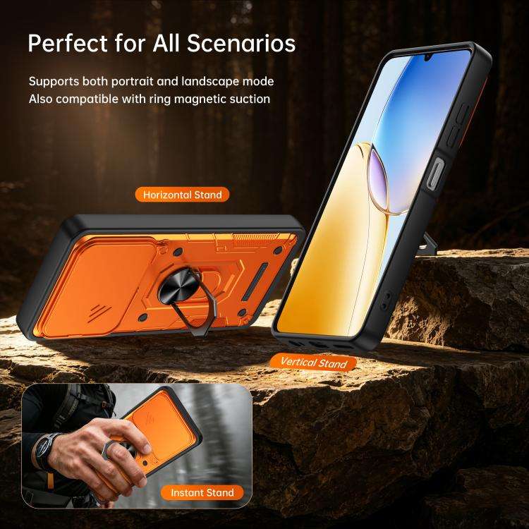 For ZTE Blade A56 4G / A56 Pro Nanshan Armor Sliding Camshield Ring Holder Phone Case(Orange)