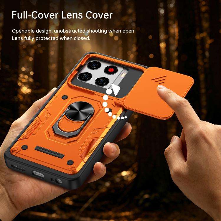 For ZTE Blade A56 4G / A56 Pro Nanshan Armor Sliding Camshield Ring Holder Phone Case(Orange)