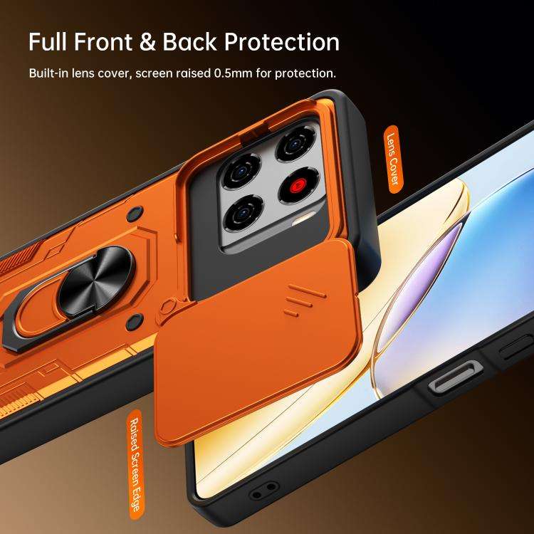 For ZTE Blade A56 4G / A56 Pro Nanshan Armor Sliding Camshield Ring Holder Phone Case(Orange)
