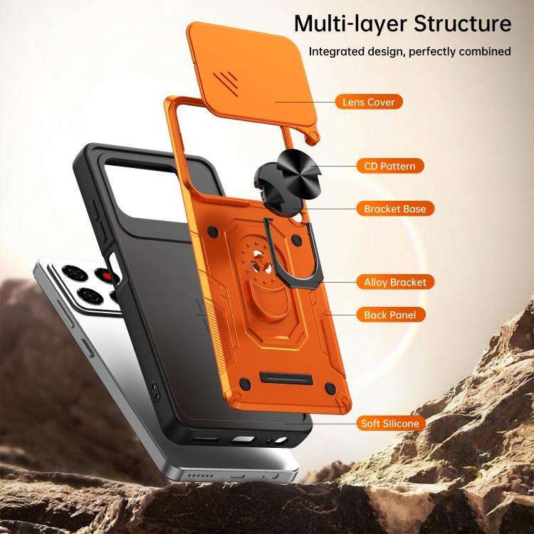 For ZTE Blade A56 4G / A56 Pro Nanshan Armor Sliding Camshield Ring Holder Phone Case(Orange)