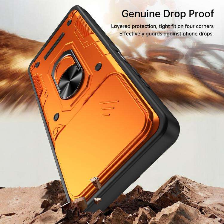 For ZTE Blade A56 4G / A56 Pro Nanshan Armor Sliding Camshield Ring Holder Phone Case(Orange)