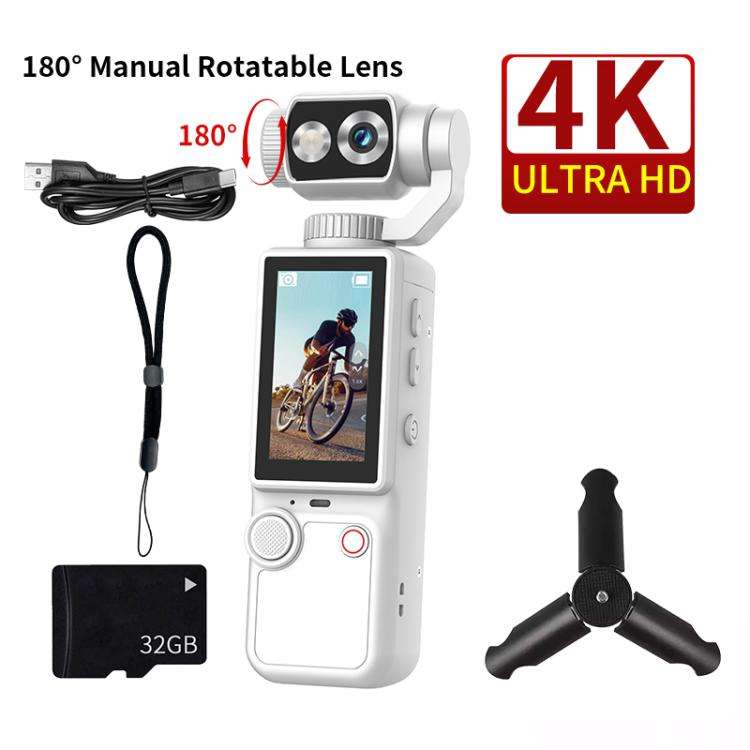 Q8 2 inch IPS Screen 4K Portable Multifunctional Camera(White)
