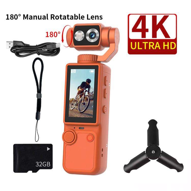 Q8 2 inch IPS Screen 4K Portable Multifunctional Camera(Orange)