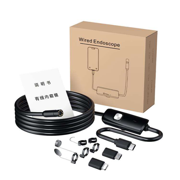 AN112T Type-C, Micro USB and 8 Pin IP67 8LEDs 8mm Industry Digital Endoscope, Cable Length:5m Fle...