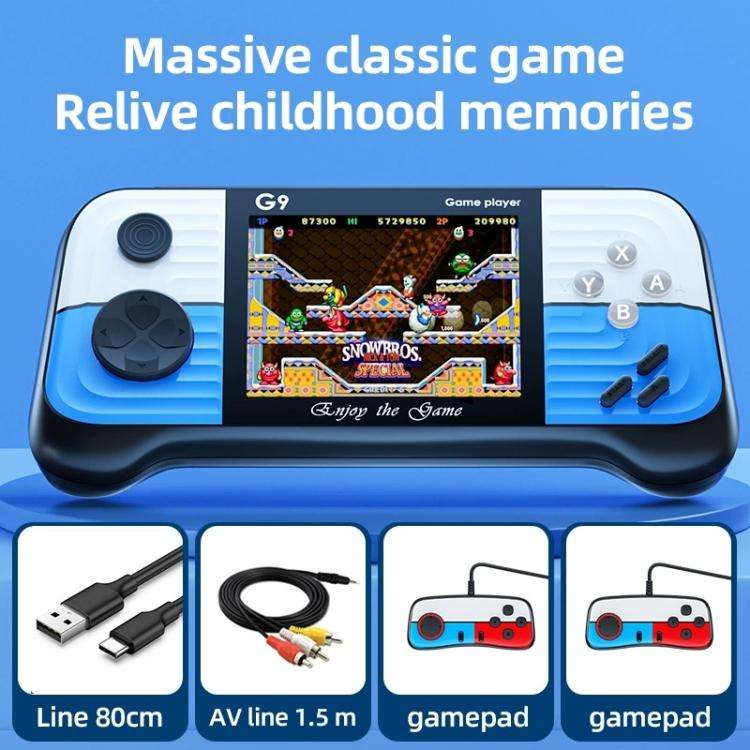 G9 3.0 inch Screen Portable Retro Handheld Video Game Console Built-in 600 Games, Model:Triple(Blue)