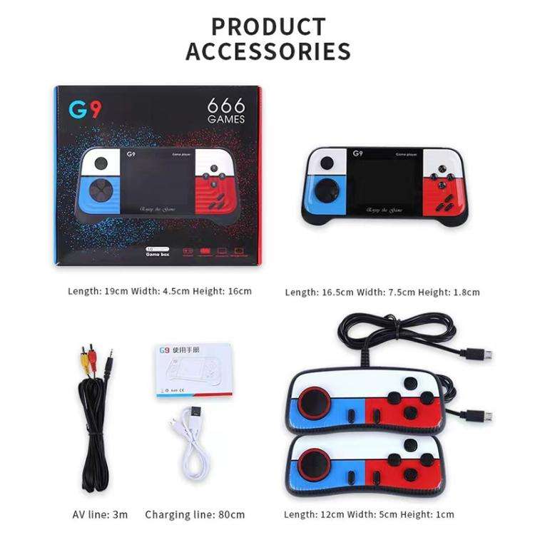 G9 3.0 inch Screen Portable Retro Handheld Video Game Console Built-in 600 Games, Model:Triple(Blue)