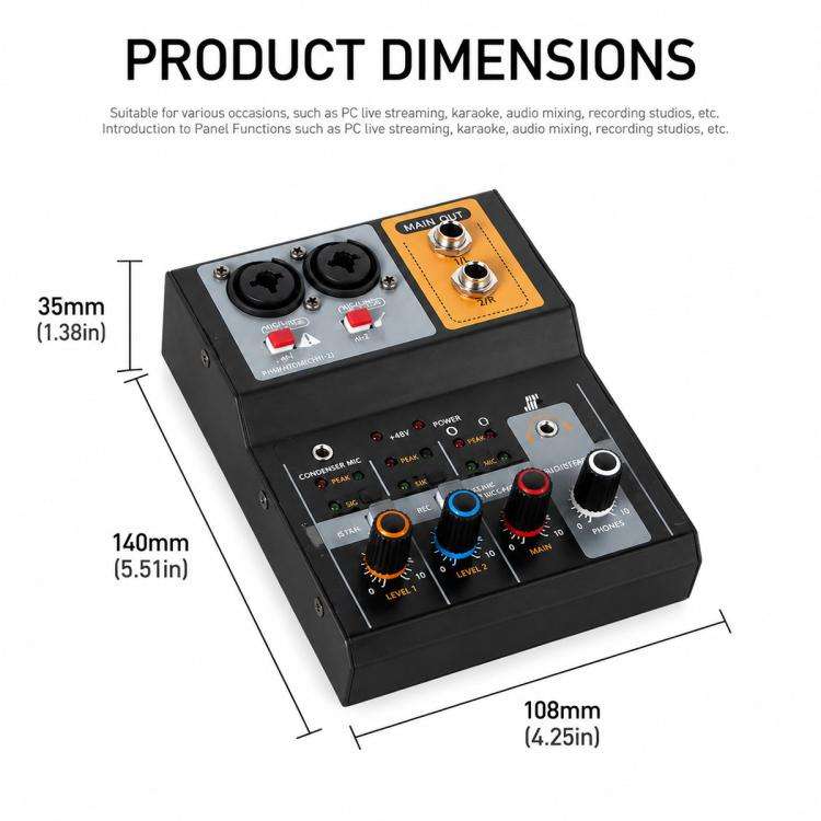 F-2A Multi-function Professional 2-way Recording Mixer USB Live Streaming Sound Card(Black)