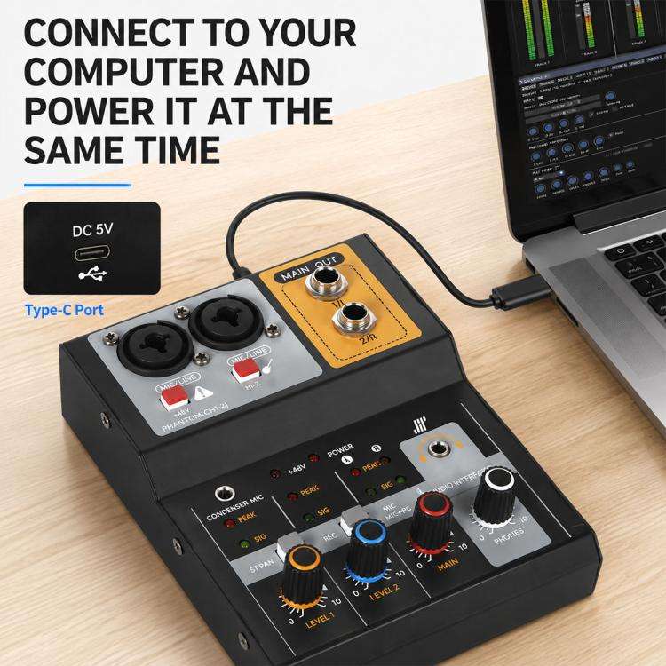 F-2A Multi-function Professional 2-way Recording Mixer USB Live Streaming Sound Card(Black)