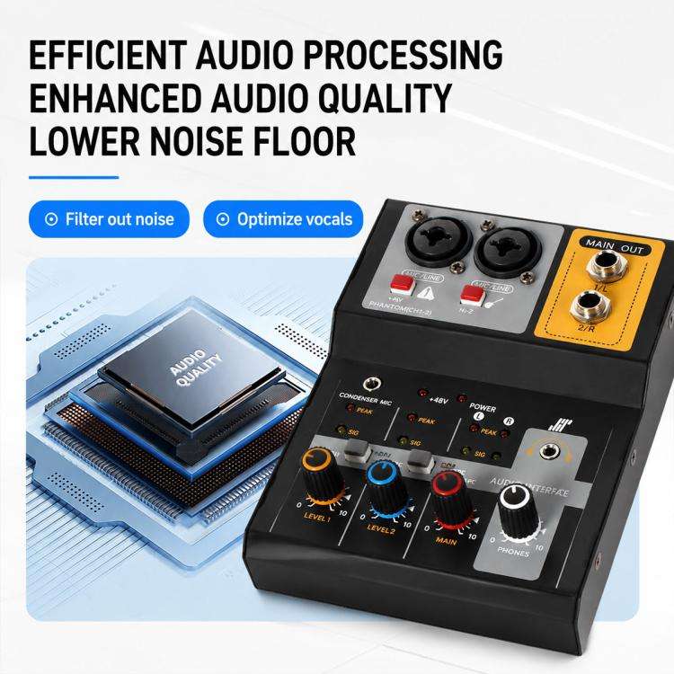 F-2A Multi-function Professional 2-way Recording Mixer USB Live Streaming Sound Card(Black)