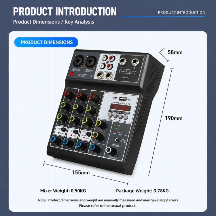 F-4A Pro Multi-function Professional Recording Mixer Bluetooth Live Streaming Sound Card, Plug Ty...
