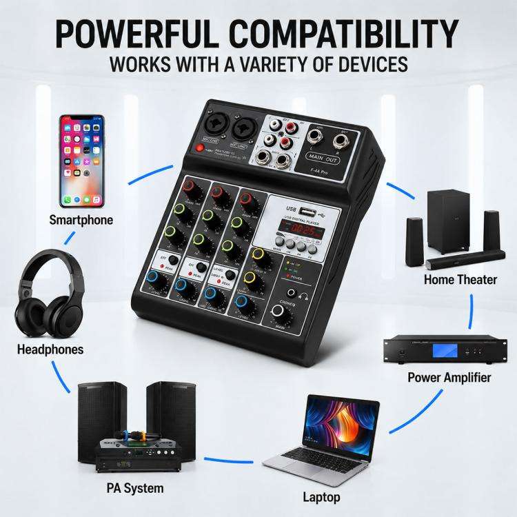 F-4A Pro Multi-function Professional Recording Mixer Bluetooth Live Streaming Sound Card, Plug Ty...