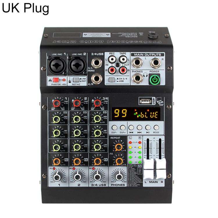 TP-4M 4-Channel Multi-function Professional Recording Mixer Bluetooth Sound Card, Plug Type:UK Pl...