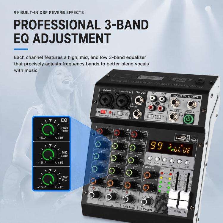 TP-4M 4-Channel Multi-function Professional Recording Mixer Bluetooth Sound Card, Plug Type:EU Pl...