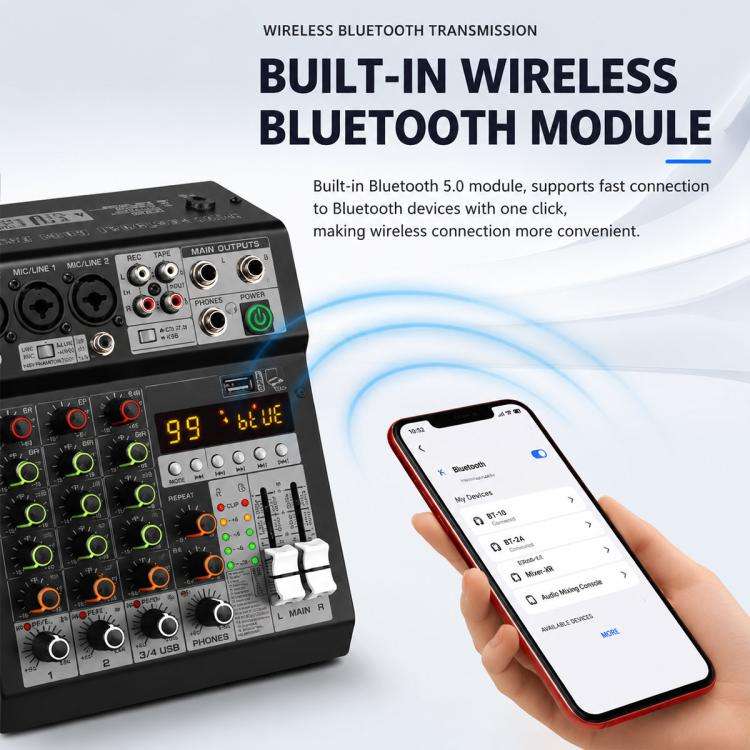 TP-4M 4-Channel Multi-function Professional Recording Mixer Bluetooth Sound Card, Plug Type:EU Pl...