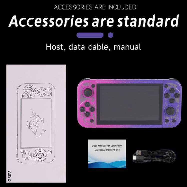 G50V 5-inch True-color Handheld Game Console Supports 19+ Emulators, External TF card:64G(Purple)