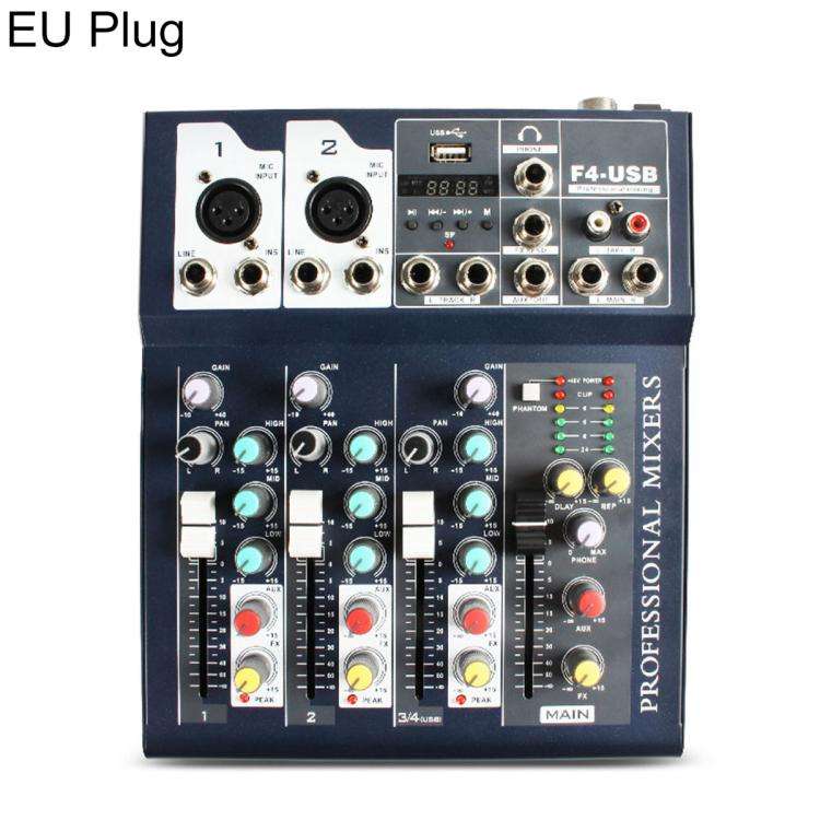 F4 4-Channel Multi-function Professional Bluetooth Live Streaming Mixer, Plug Type:EU Plug(Black)