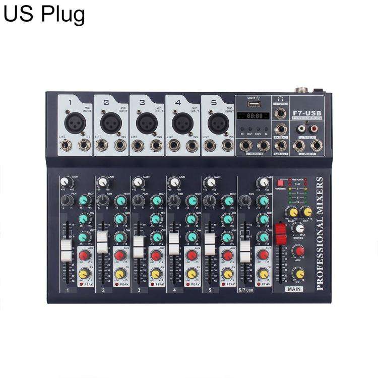 F7 7-Channel Multi-function Professional Bluetooth Live Streaming Mixer, Plug Type:US Plug(Black)
