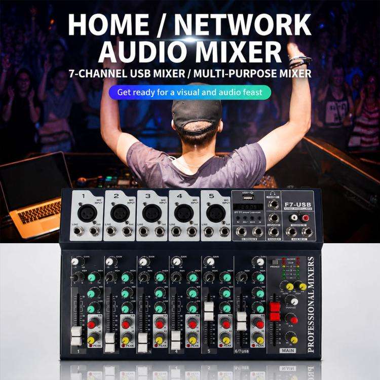 F7 7-Channel Multi-function Professional Bluetooth Live Streaming Mixer, Plug Type:US Plug(Black)