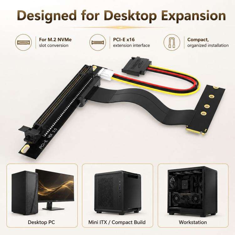 M2 NVME SSD To PCI-E 16X Adapter Cable(0.2m)