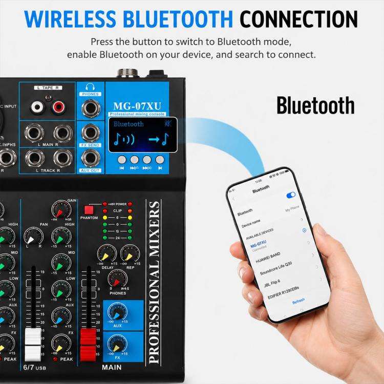 MG-07 7-Channel Multi-function Professional Bluetooth Live Streaming Recording Mixer, Plug Type:U...